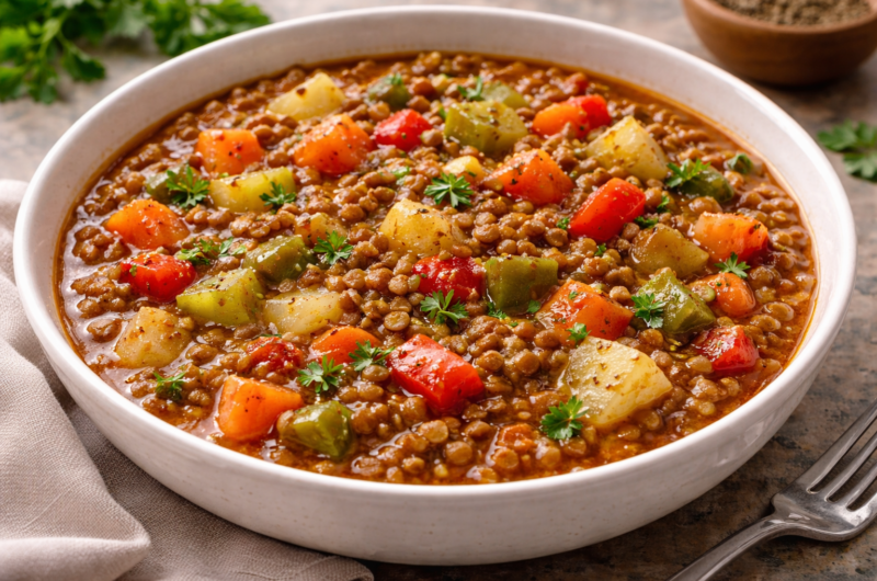 Lentejas estofadas con muchas verduras (sin embutido)