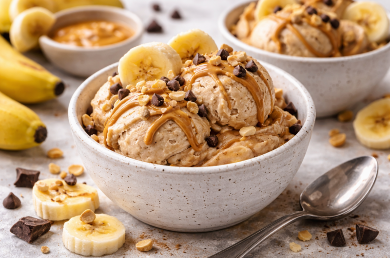 Helado cremoso de banana y mantequilla de maní