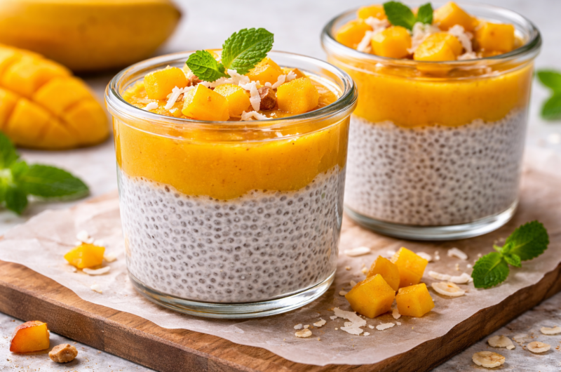 Pudín de chía con leche vegetal y mango