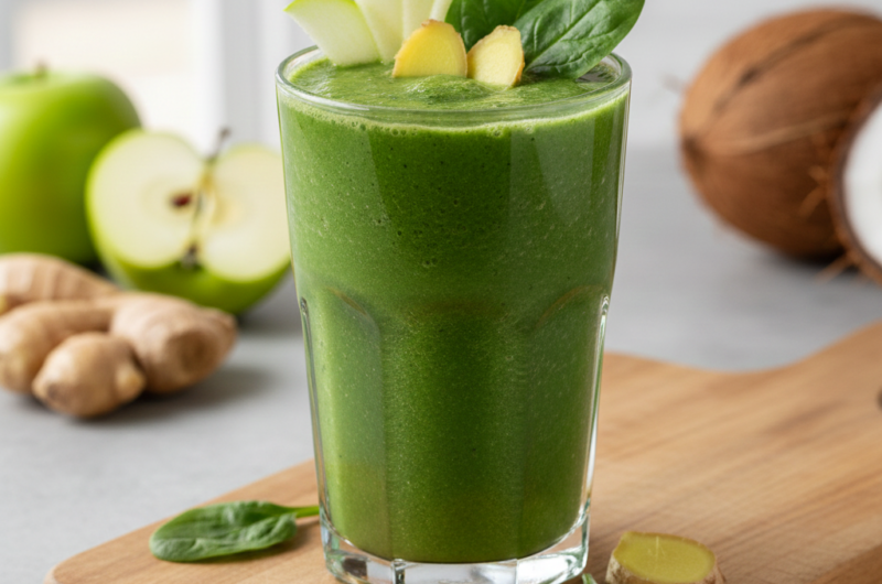 Batido Verde Revitalizante con Jengibre y Agua de Coco