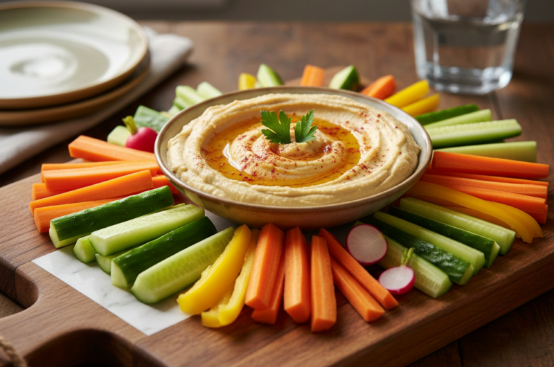 Palitos de zanahoria y pepino con hummus casero