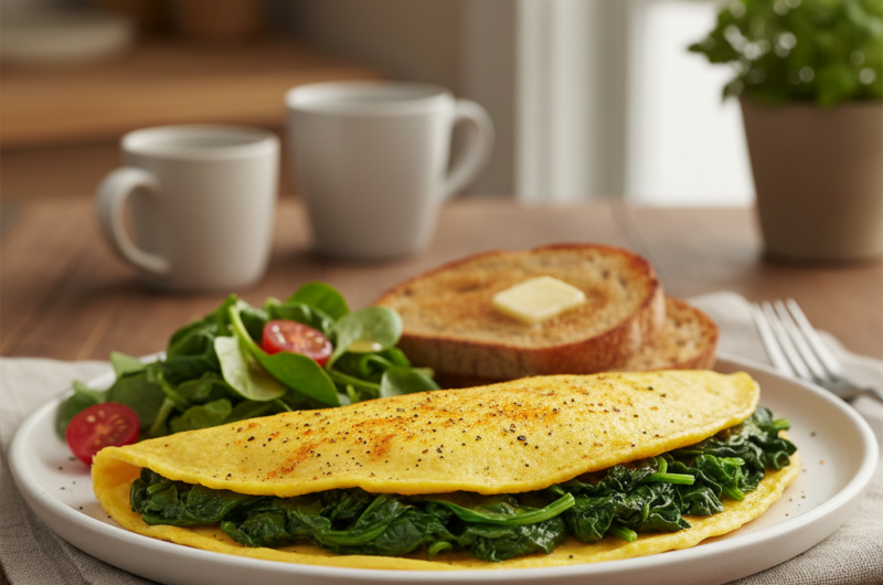 Tortilla Dorada de Huevos, Espinacas y Cúrcuma