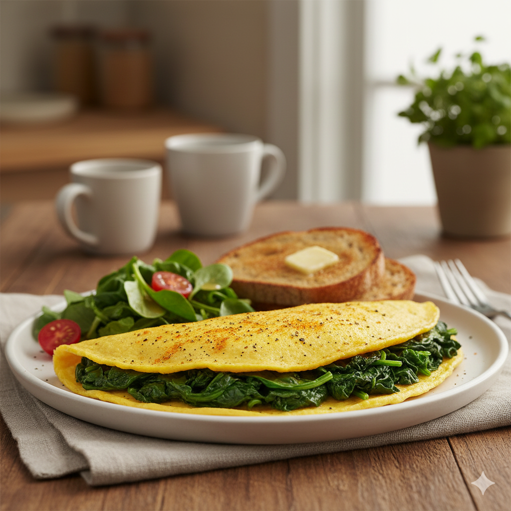 Tortilla de Huevos con Espinacas y Cúrcuma: Energía Estable en 10 Minutos