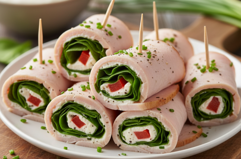 Rollitos de pavo y queso fresco con toque de hierbas